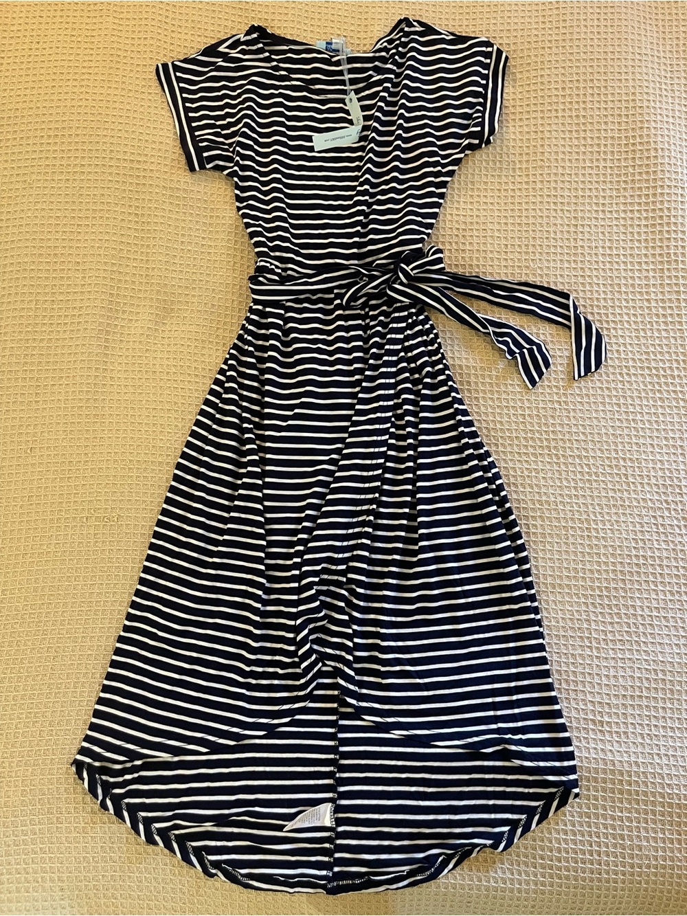 Striped wrap belted bohemian midi dress